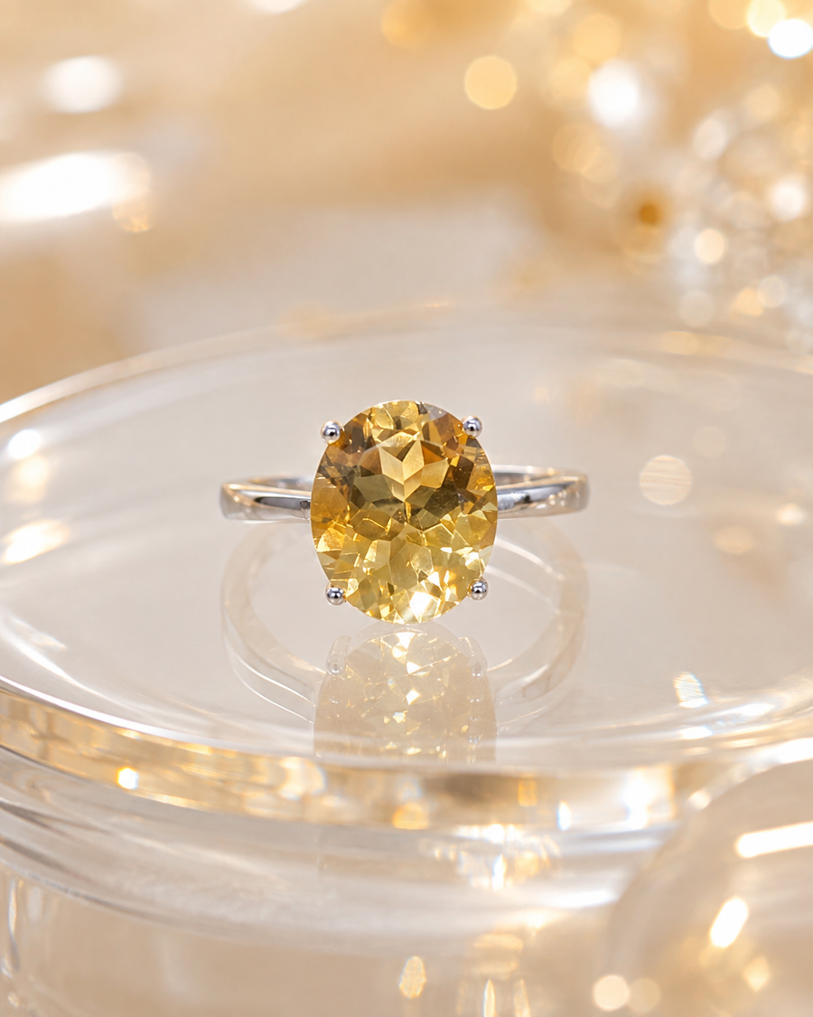 Natural Citrine Solitaire Ring in 925 Sterling Silver, 10x12mm Oval Gemstone