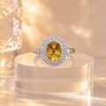 Natural Citrine Double Halo Ring in 925 Sterling Silver, 6x8mm Gemstone