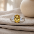 Natural Citrine Side-Accent Ring in 925 Sterling Silver, 8x10mm Oval Gemstone