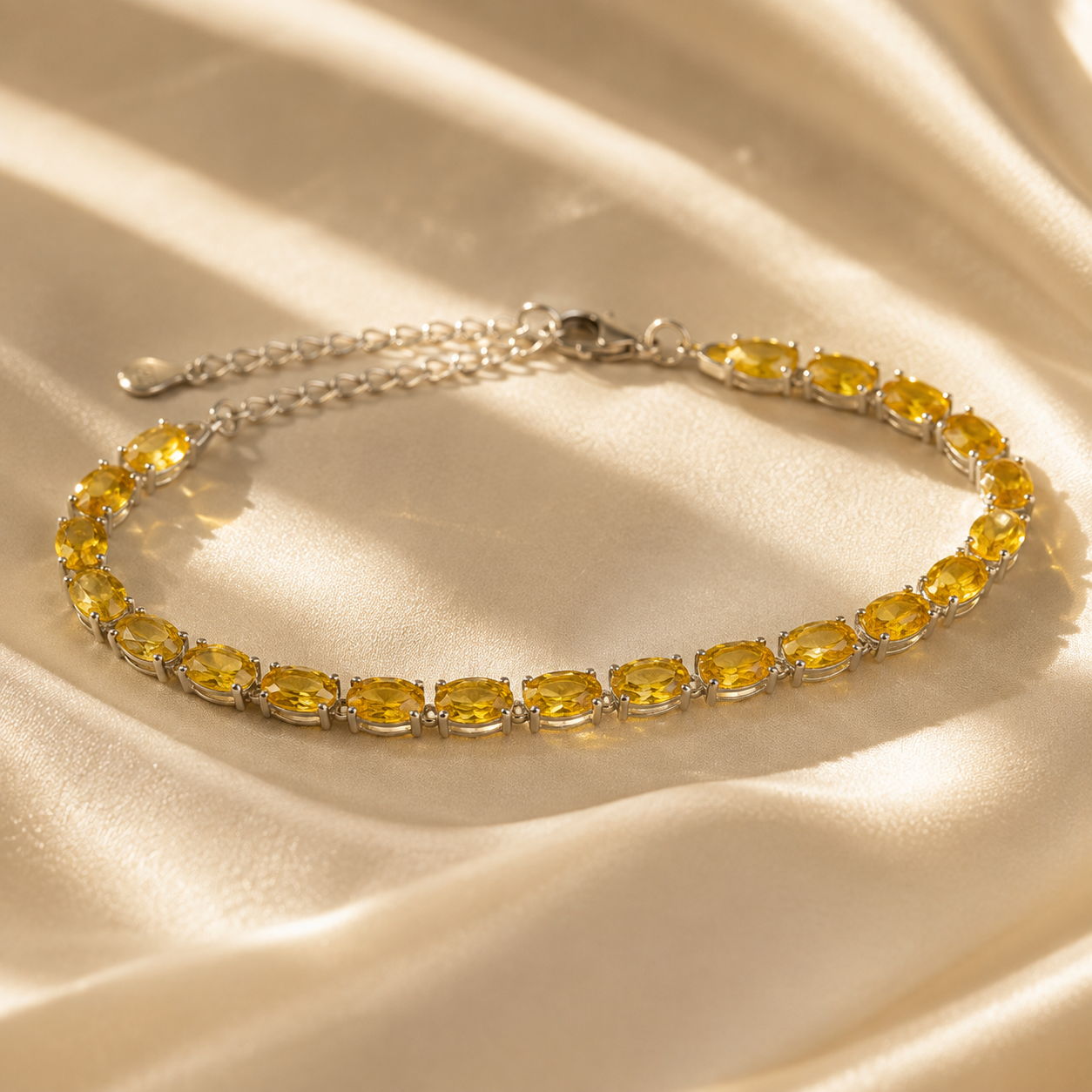 Natural Citrine Tennis Bracelet in 925 Sterling Silver, 5x7mm Oval Gemstones
