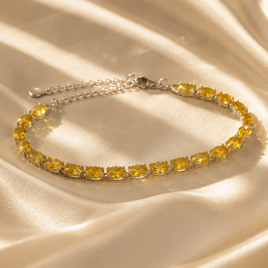 Natural Citrine Tennis Bracelet in 925 Sterling Silver, 5x7mm Oval Gemstones
