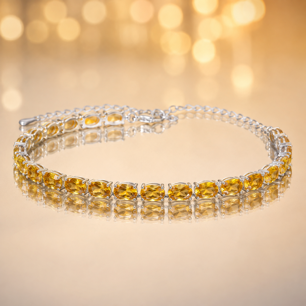 Natural Citrine Tennis Bracelet in 925 Sterling Silver, 5x7mm Oval Gemstones