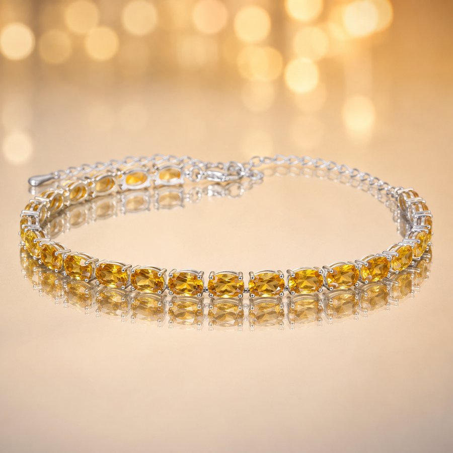 Natural Citrine Tennis Bracelet in 925 Sterling Silver, 5x7mm Oval Gemstones