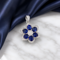 Natural Blue Sapphire Flower Pendant in 925 Sterling Silver, 4x5mm Gemstones