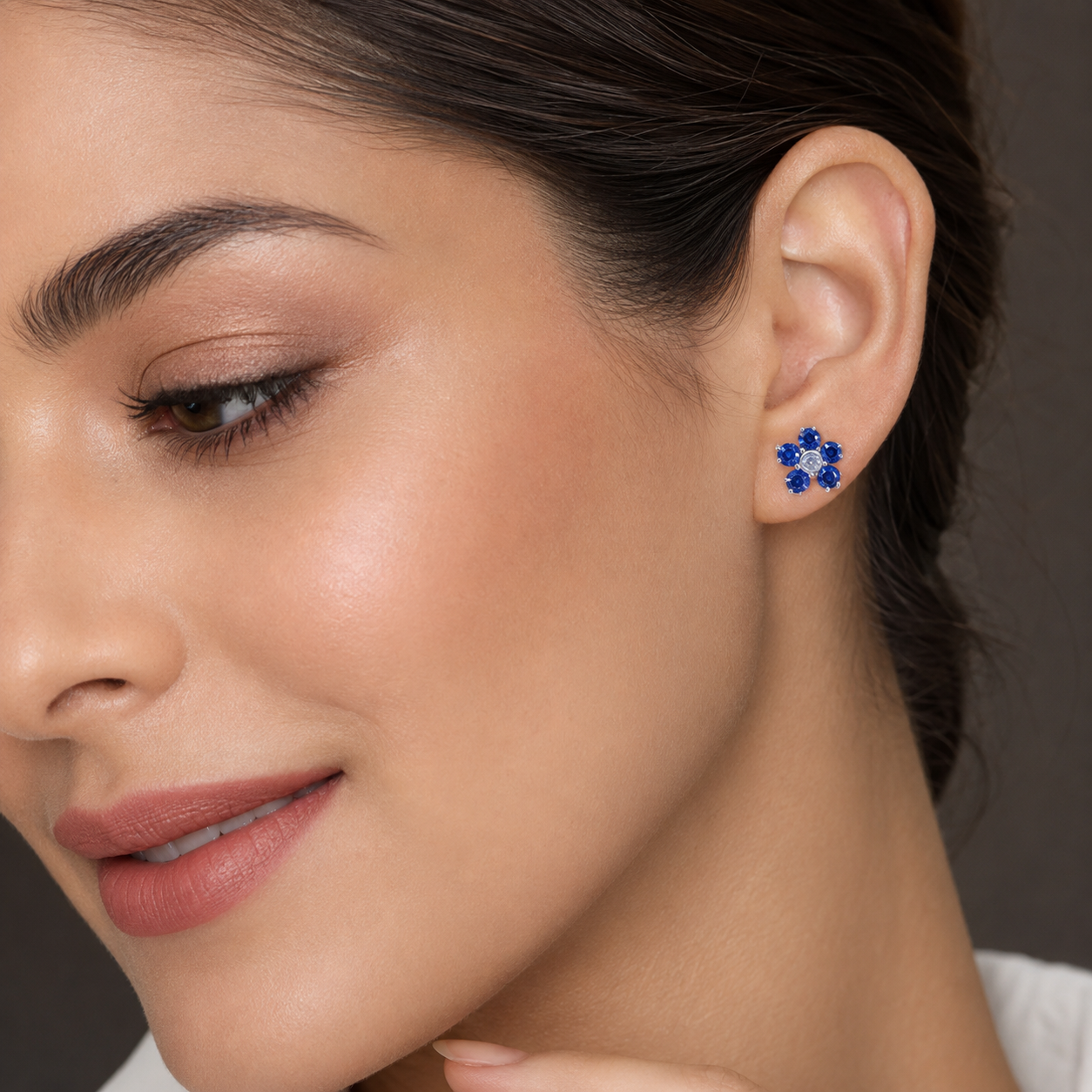 Natural Blue Sapphire Floral Stud Earrings in 925 Sterling Silver, 3.5mm Gemstones