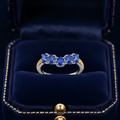 Natural Blue Sapphire Five-Stone Ring in 925 Sterling Silver, 3x4mm Gemstones