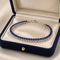 Natural Blue Sapphire Tennis Bracelet in 925 Sterling Silver, 3.5x4.5mm Gemstones