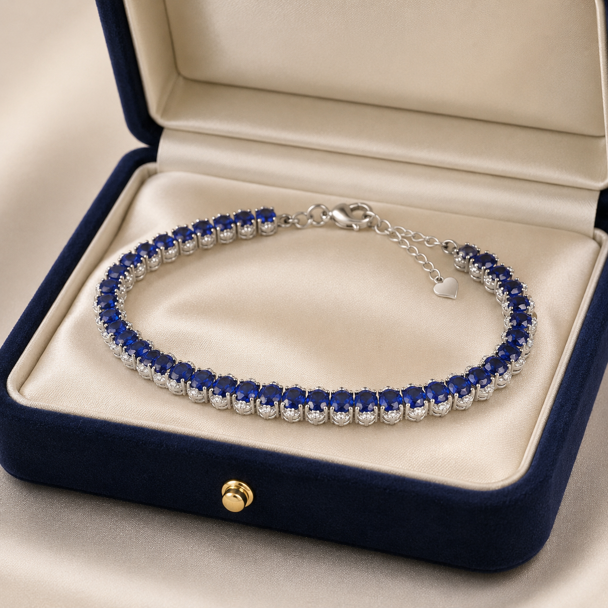 Natural Blue Sapphire Tennis Bracelet in 925 Sterling Silver, 3.5x4.5mm Gemstones