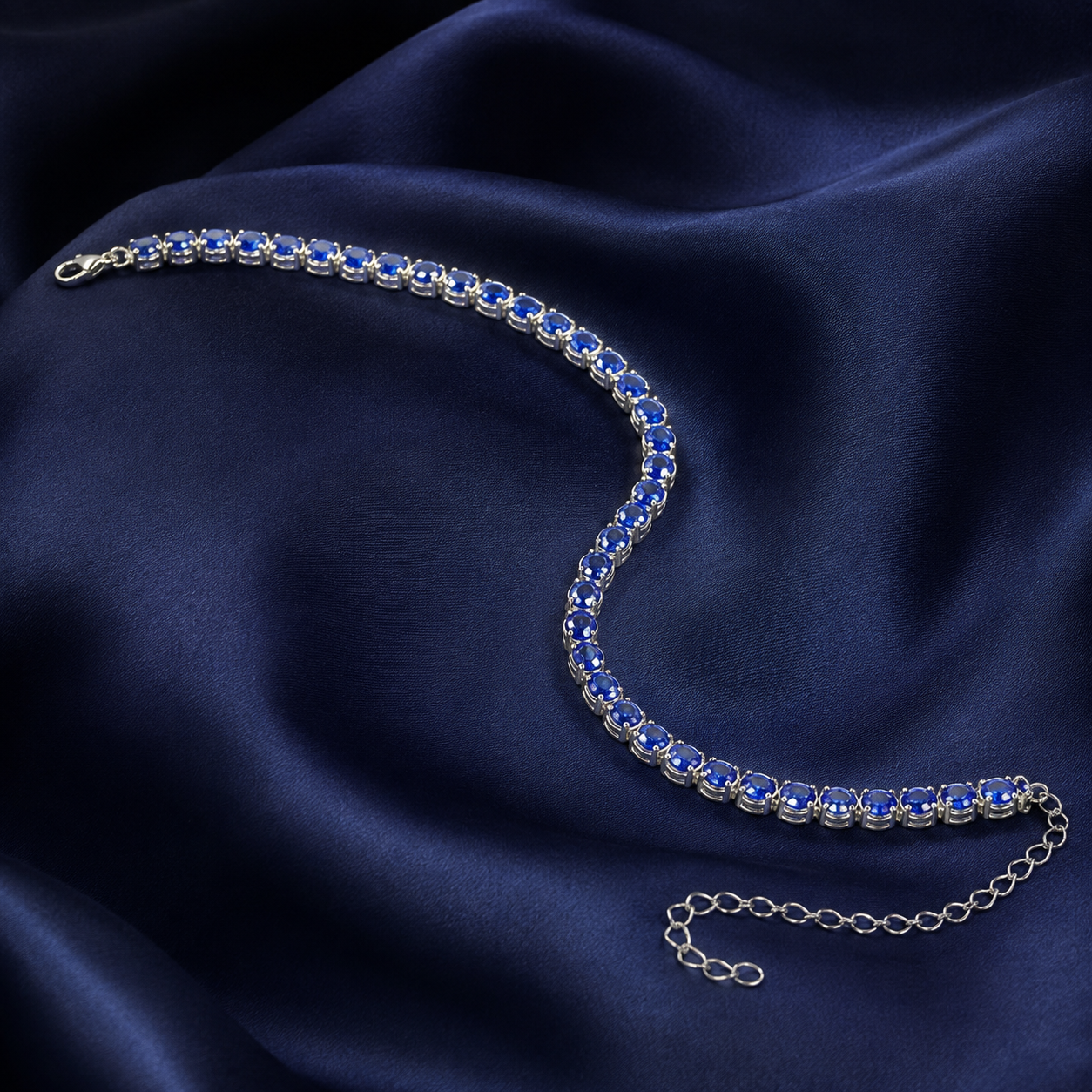 Natural Blue Sapphire Tennis Bracelet in 925 Sterling Silver, 3.5mm Round Gemstones