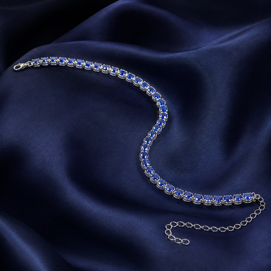 Natural Blue Sapphire Tennis Bracelet in 925 Sterling Silver, 3.5mm Round Gemstones