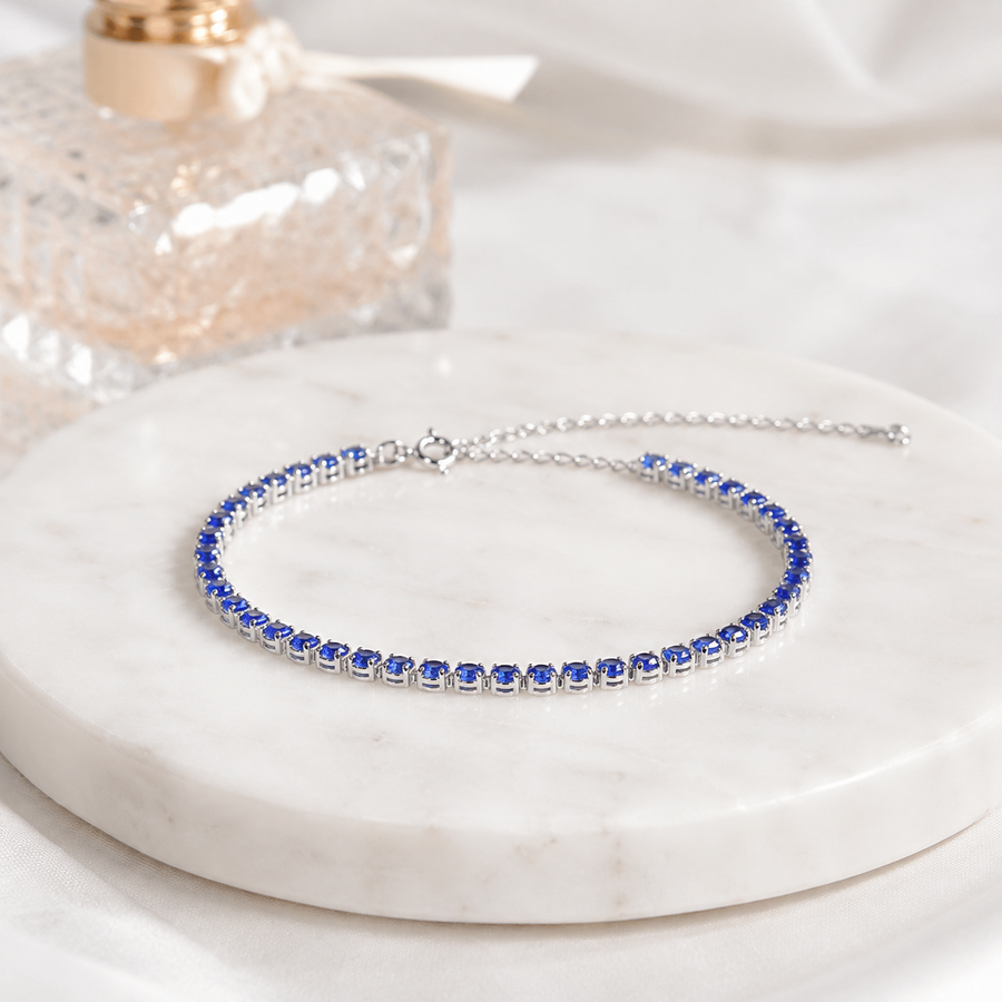 Natural Blue Sapphire Tennis Bracelet in 925 Sterling Silver, 3.5mm Round Gemstones
