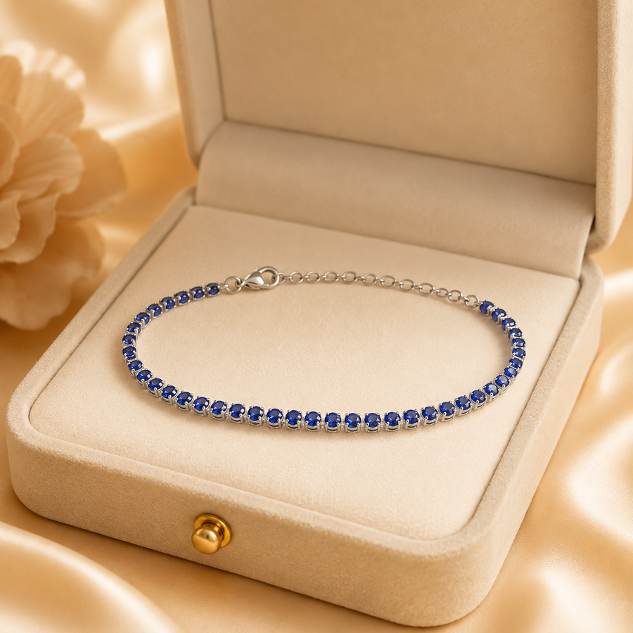 Natural Blue Sapphire Tennis Bracelet in 925 Sterling Silver, 3.5mm Round Gemstones