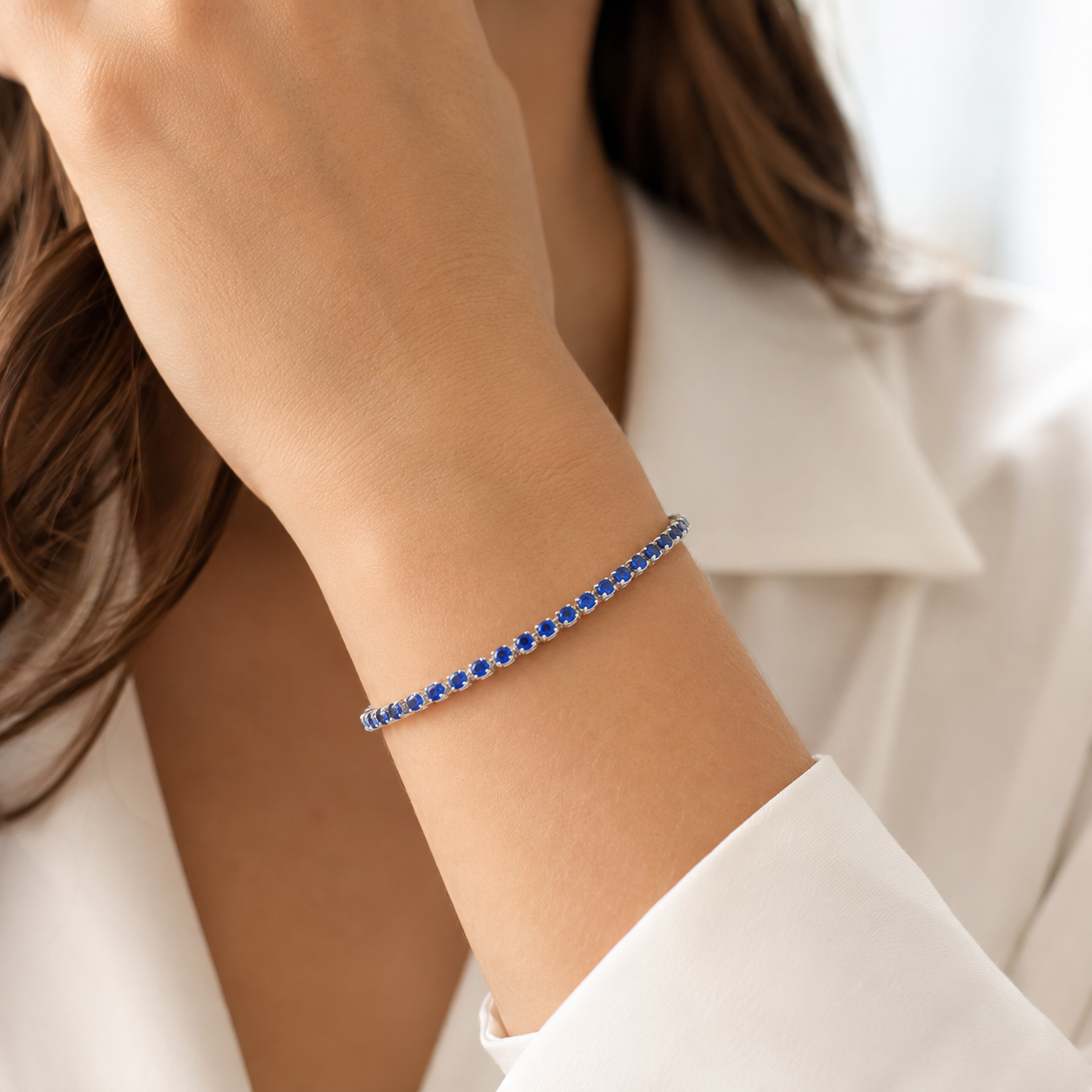 Natural Blue Sapphire Tennis Bracelet in 925 Sterling Silver, 3.5mm Round Gemstones