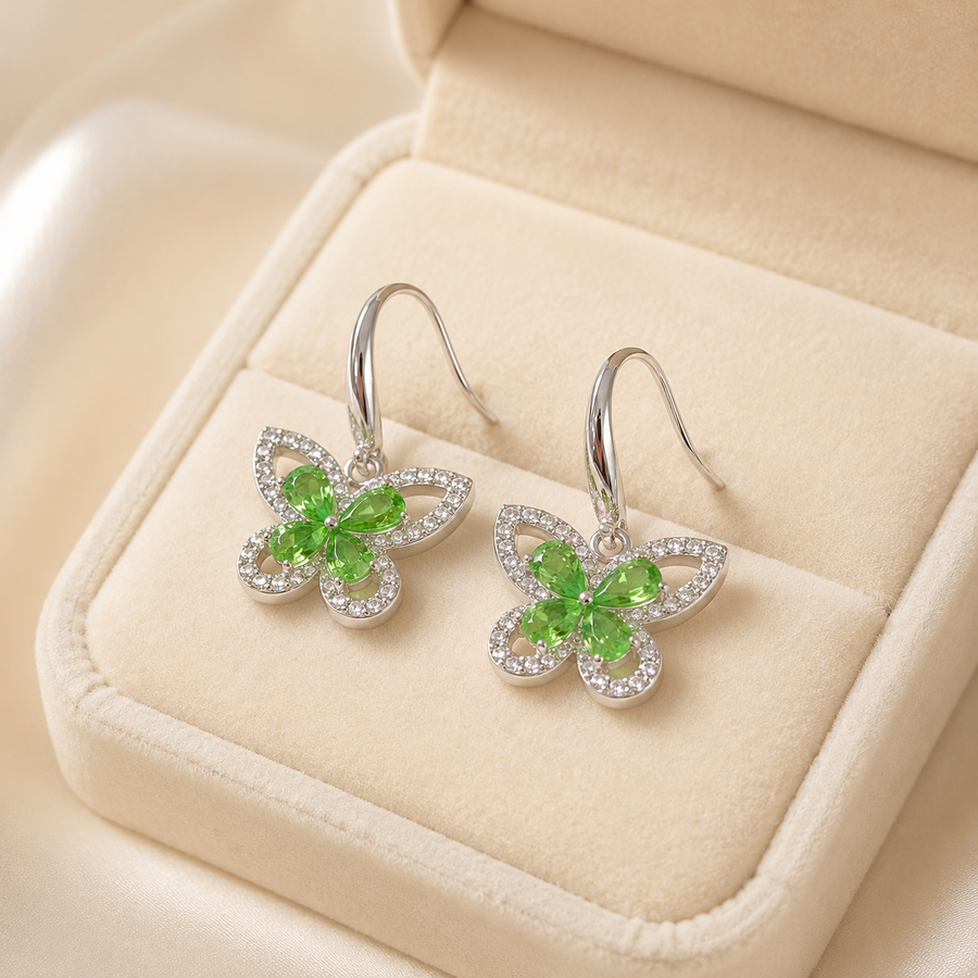Natural Tsavorite Garnet Butterfly Drop Earrings in 925 Sterling Silver