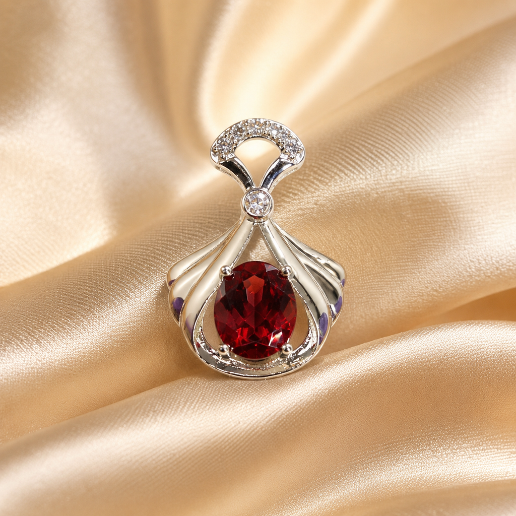 Natural Garnet Pendant in 925 Sterling Silver, 7x9mm Oval Gemstone