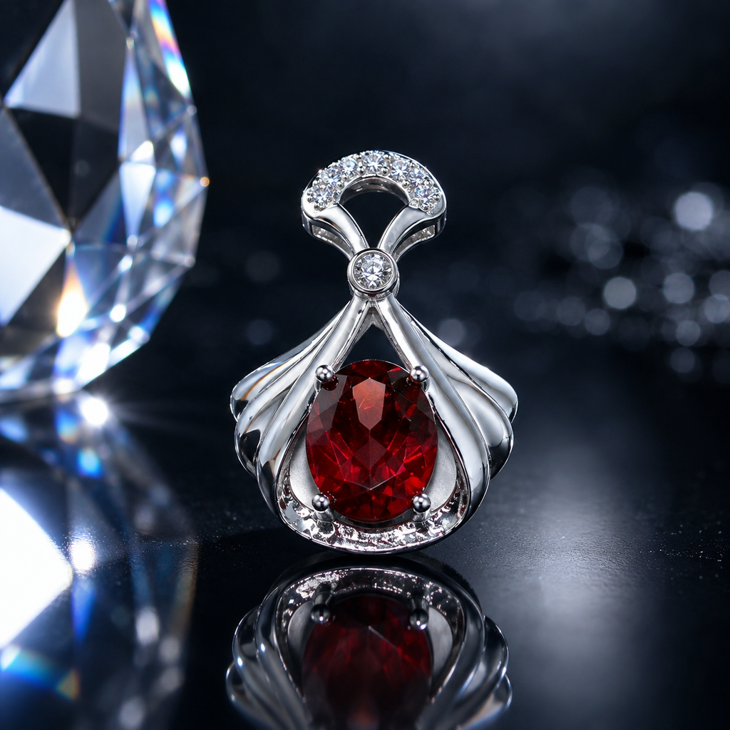 Natural Garnet Pendant in 925 Sterling Silver, 7x9mm Oval Gemstone