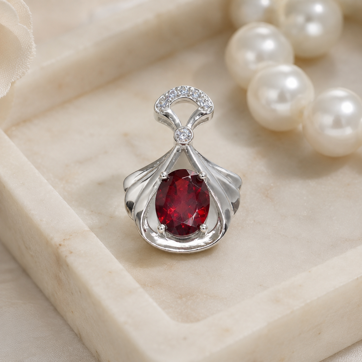 Natural Garnet Pendant in 925 Sterling Silver, 7x9mm Oval Gemstone