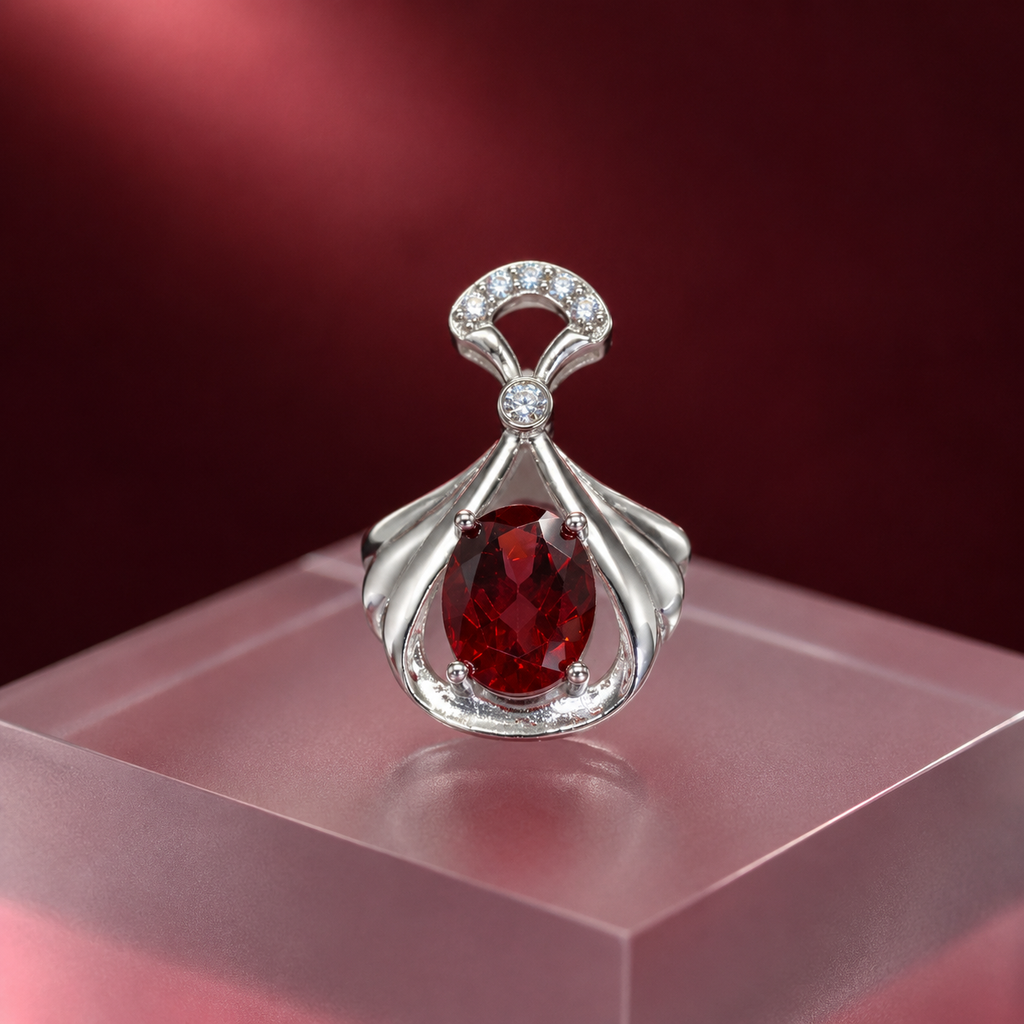 Natural Garnet Pendant in 925 Sterling Silver, 7x9mm Oval Gemstone
