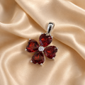 Natural Garnet Flower Pendant in 925 Sterling Silver, 6mm Gemstone