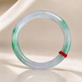 Treated Jadeite Bangle - White Base Green Pattern