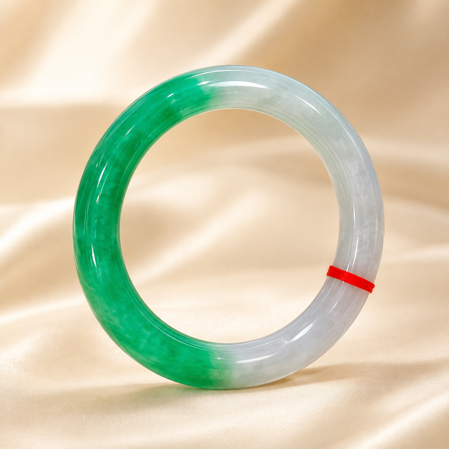 Treated Jadeite Bangle - Half Mountain Half Water