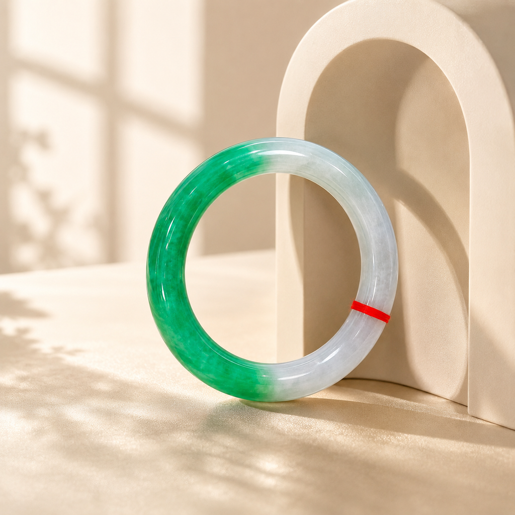 Treated Jadeite Bangle - Half Mountain Half Water