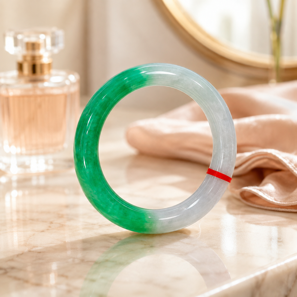 Treated Jadeite Bangle - Half Mountain Half Water