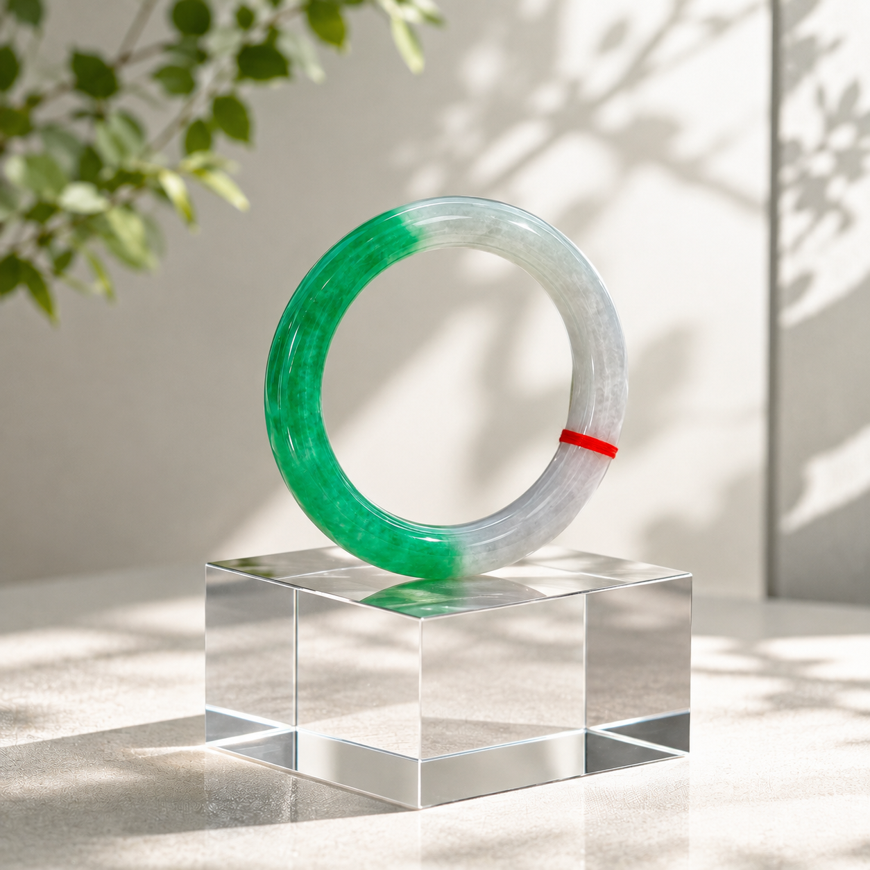 Treated Jadeite Bangle - Half Mountain Half Water