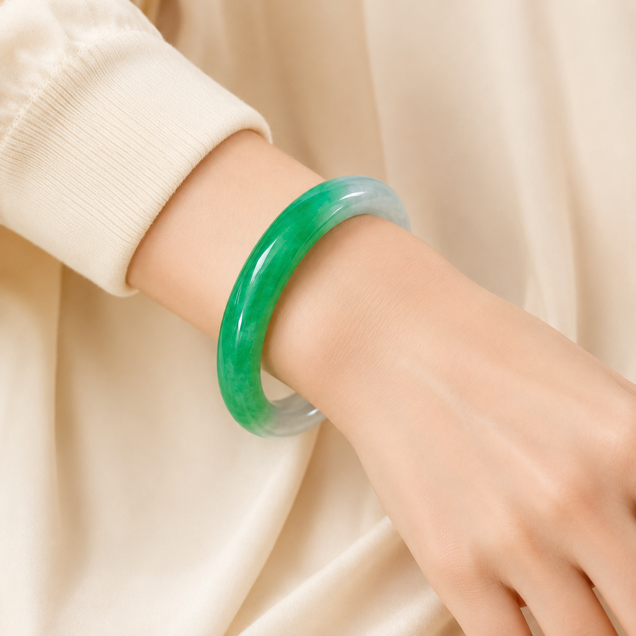 Treated Jadeite Bangle - Half Mountain Half Water