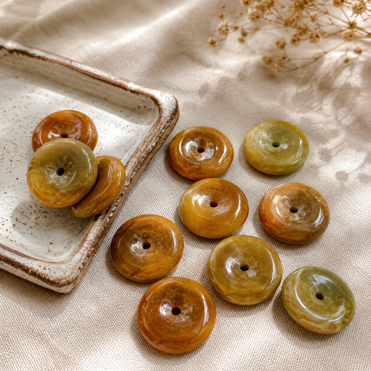 Jade Donut Pendant - Yellow Tone
