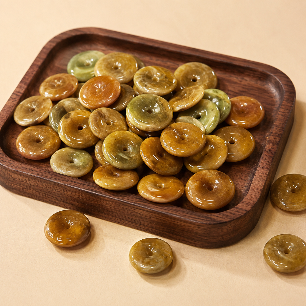 Jade Donut Pendant - Yellow Tone