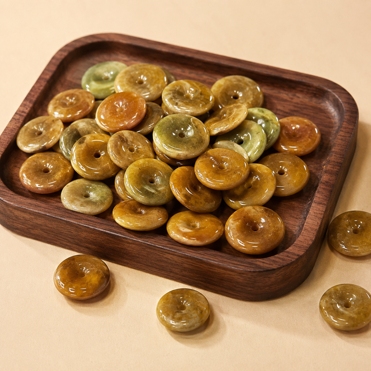 Jade Donut Pendant - Yellow Tone
