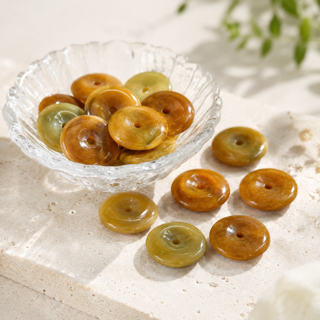 Jade Donut Pendant - Yellow Tone