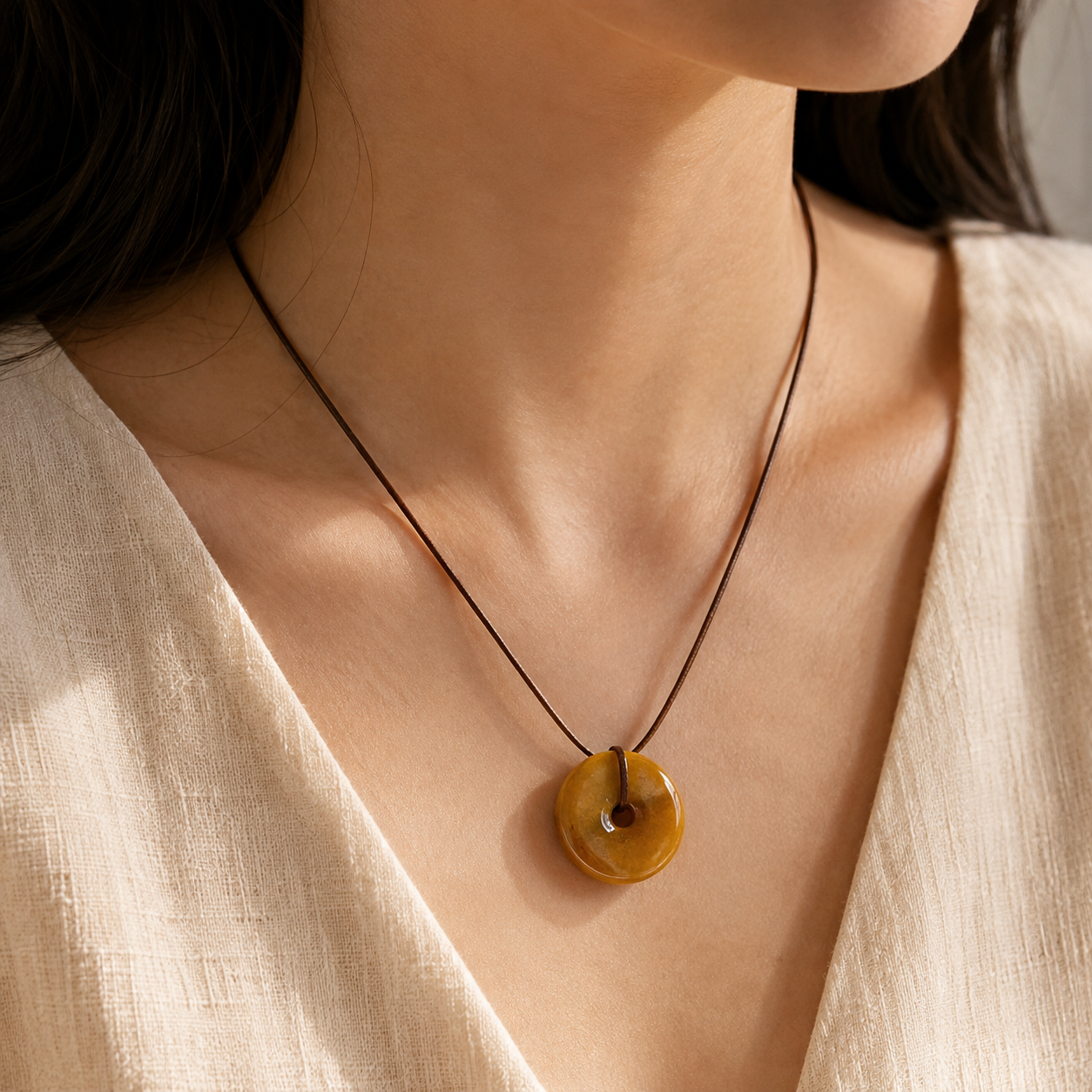 Jade Donut Pendant - Yellow Tone