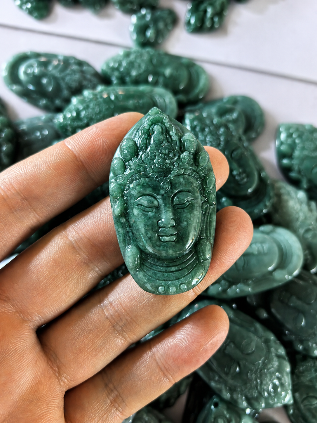 Jade Buddha Head Bead - Guatemalan Style