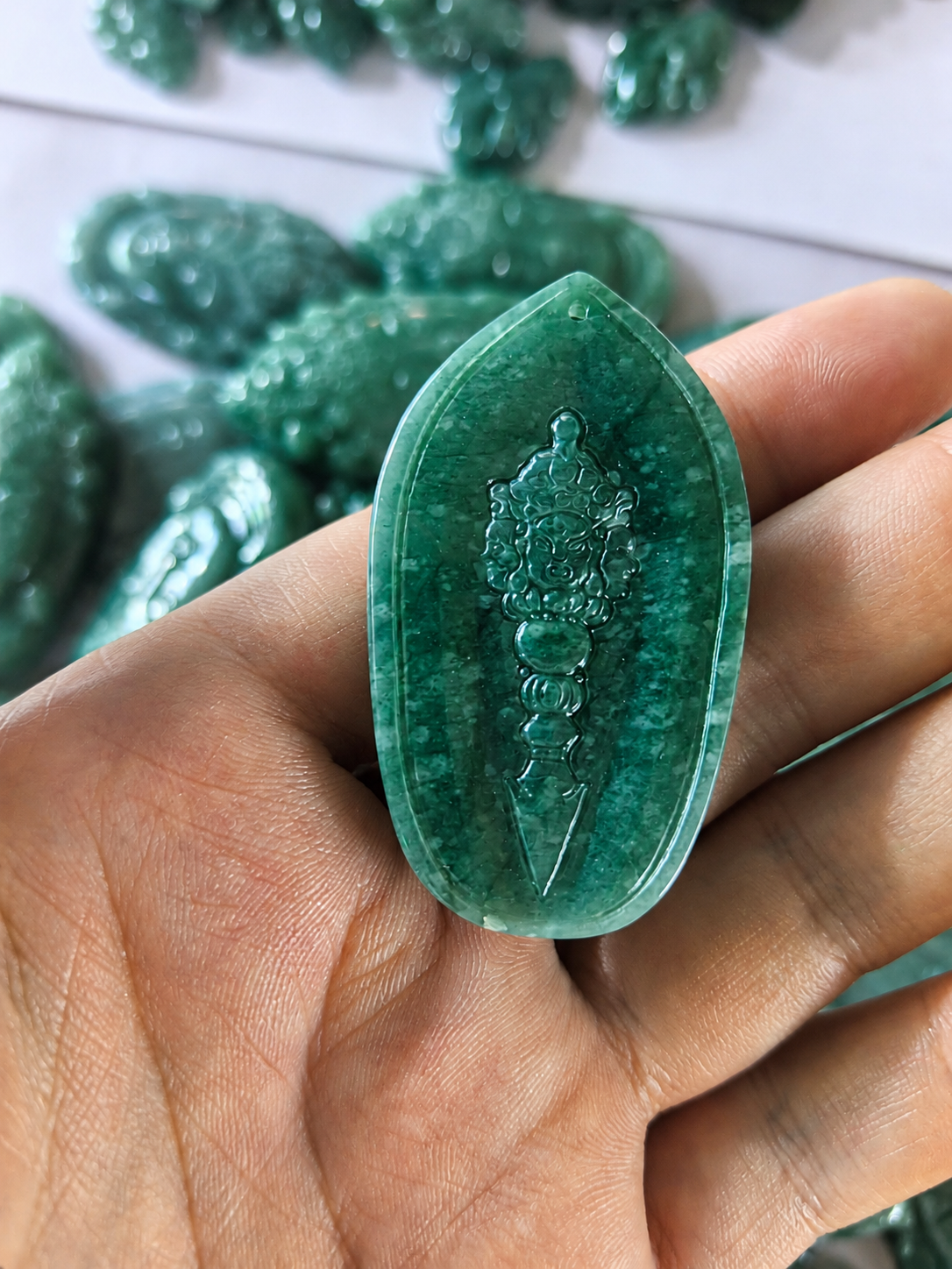 Jade Buddha Head Bead - Guatemalan Style