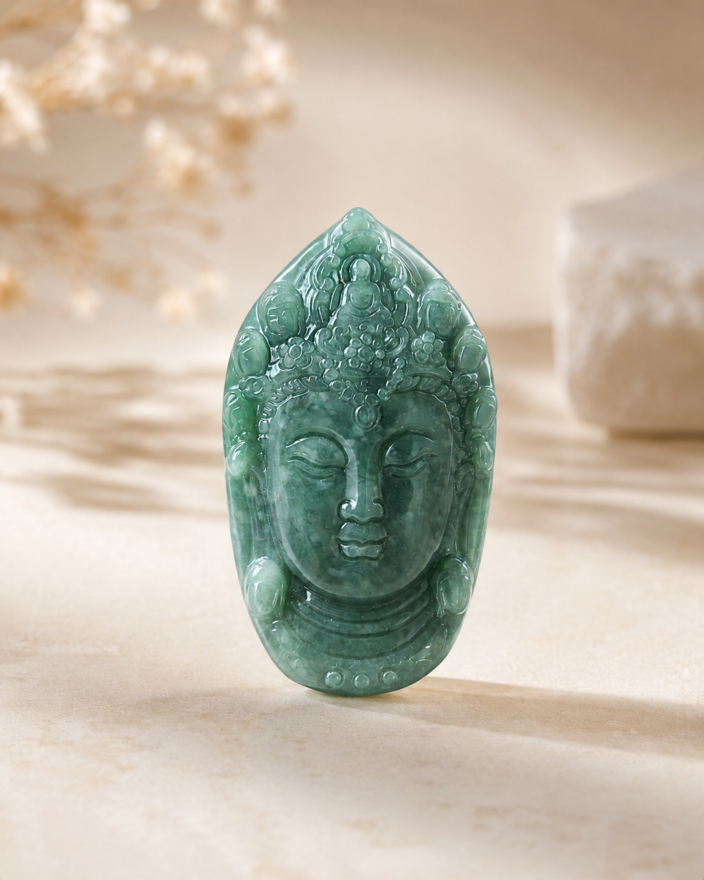 Jade Buddha Head Bead - Guatemalan Style