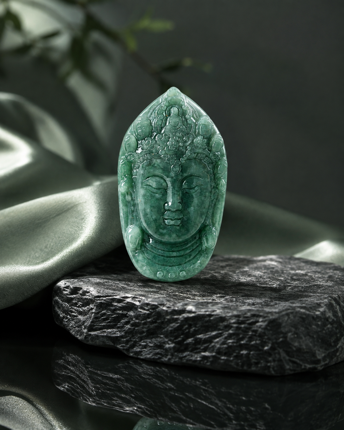 Jade Buddha Head Bead - Guatemalan Style