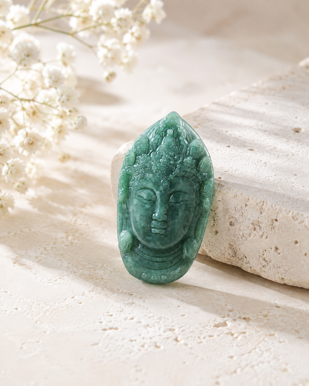 Jade Buddha Head Bead - Guatemalan Style