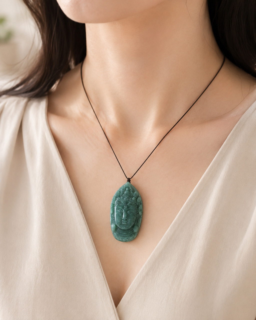 Jade Buddha Head Bead - Guatemalan Style