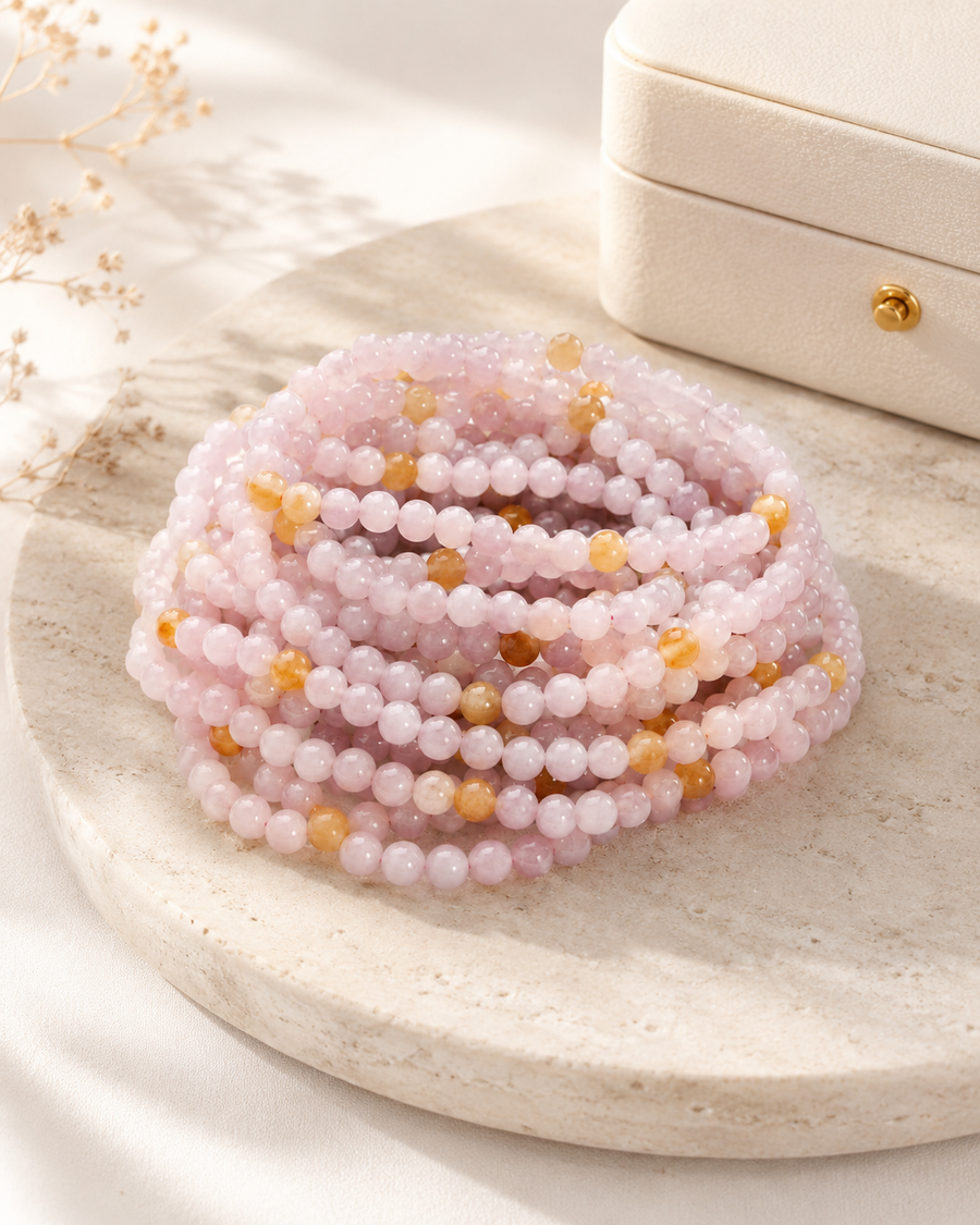 Jade Bead Bracelet - Pink and Yellow Tone