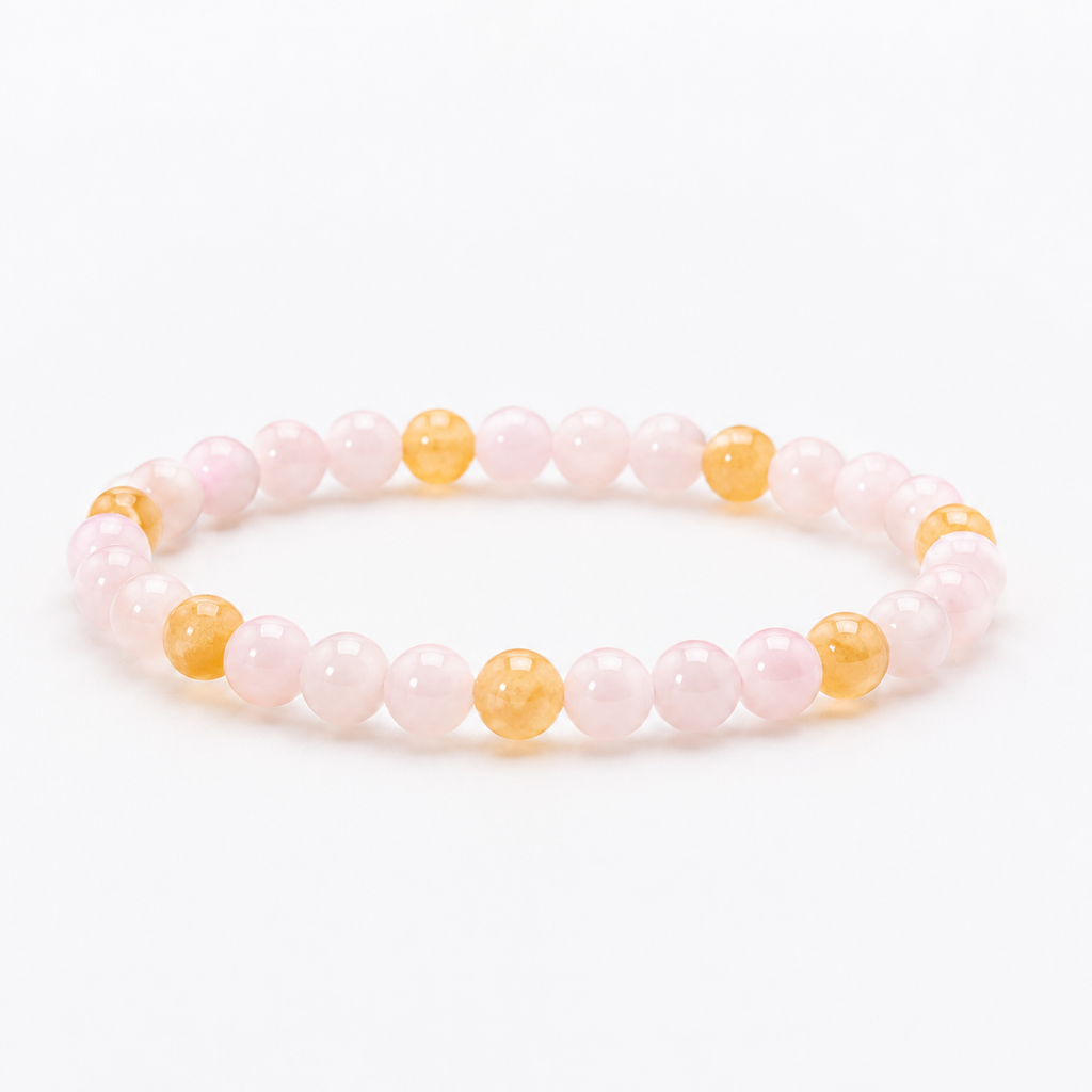 Jade Bead Bracelet - Pink and Yellow Tone