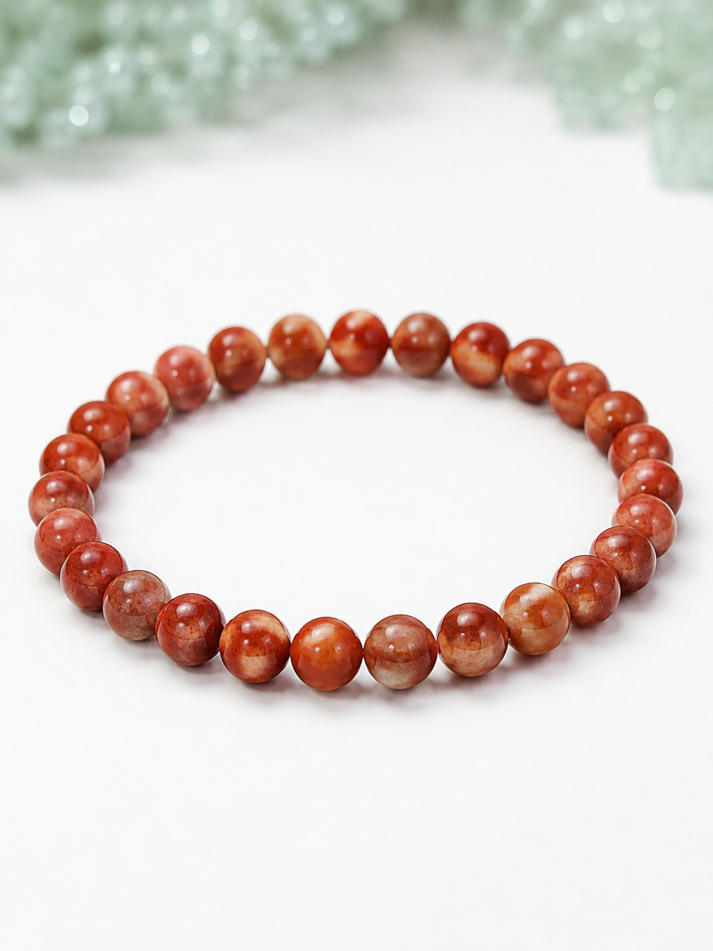 Jade Bead Bracelet - Red Tone