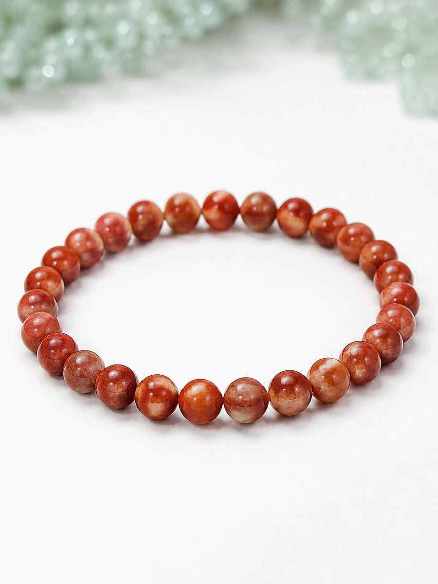 Jade Bead Bracelet - Red Tone