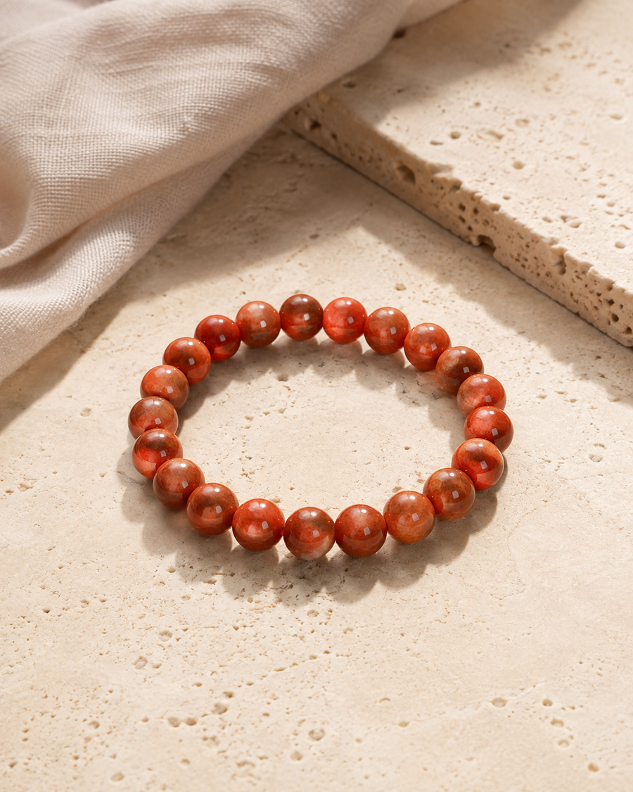 Jade Bead Bracelet - Red Tone