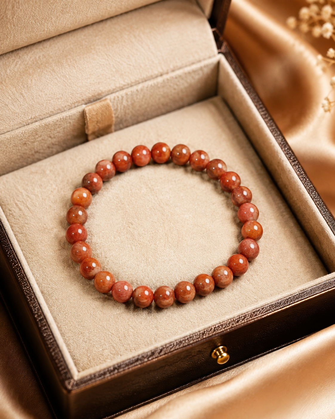 Jade Bead Bracelet - Red Tone