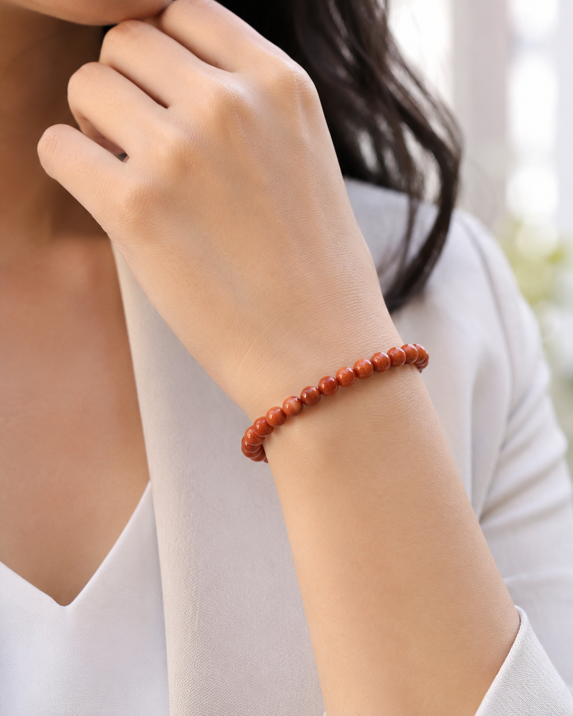 Jade Bead Bracelet - Red Tone