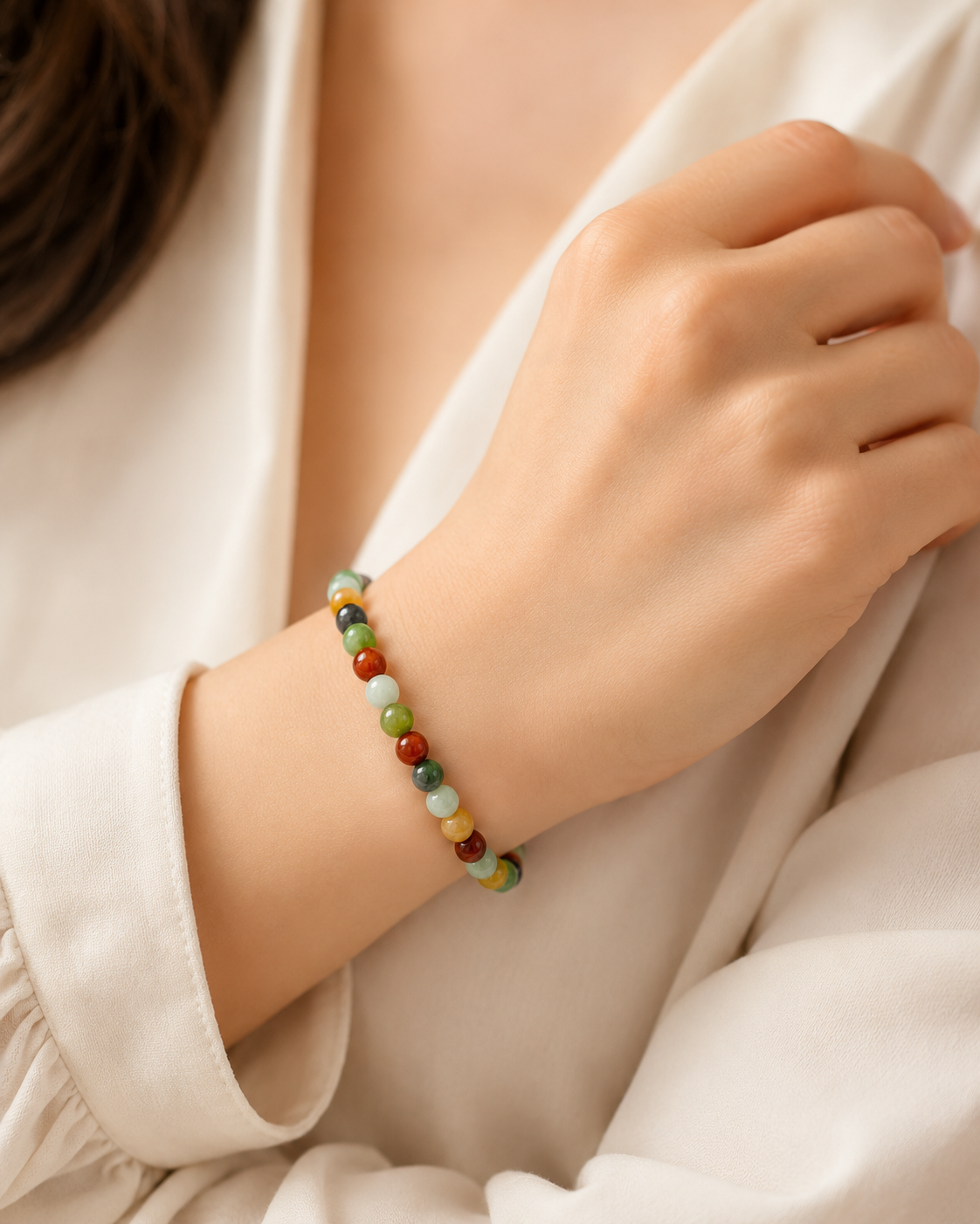 Jade Bead Bracelet - Mixed Stone Tone
