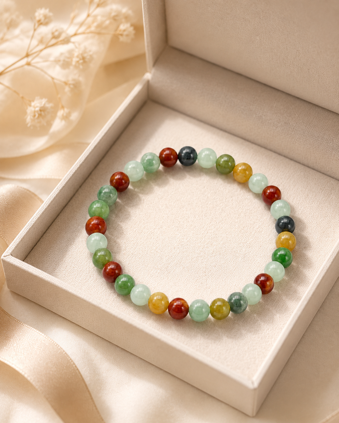 Jade Bead Bracelet - Mixed Stone Tone