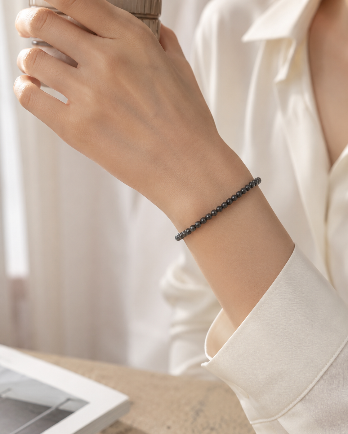 Jade Bead Bracelet - Black and White Tone